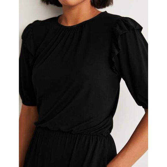 Boden Ruffle Jersey Midi Dress Black Short Sleeve Size 4 EUC Work - Picture 2 of 10